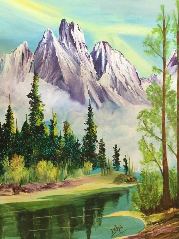 Artwork titled Alpine Reflections, a natural mountain landscape painting.