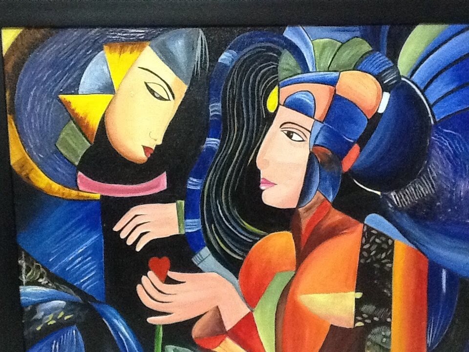 Artwork titled Shared Affection, a painting of two figures in an abstract style.